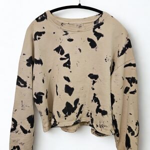 Le Lis Beige and Blue Tie-Dye Crop Sweatshirt